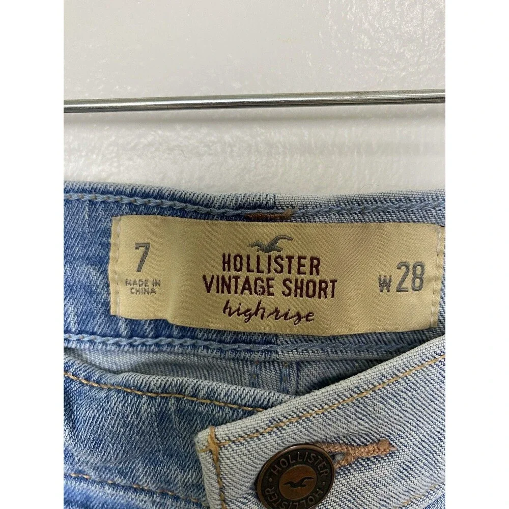 Hollister Blue Denim Vintage Shorts Size 28 Womens High Rise Cut Off Color Block